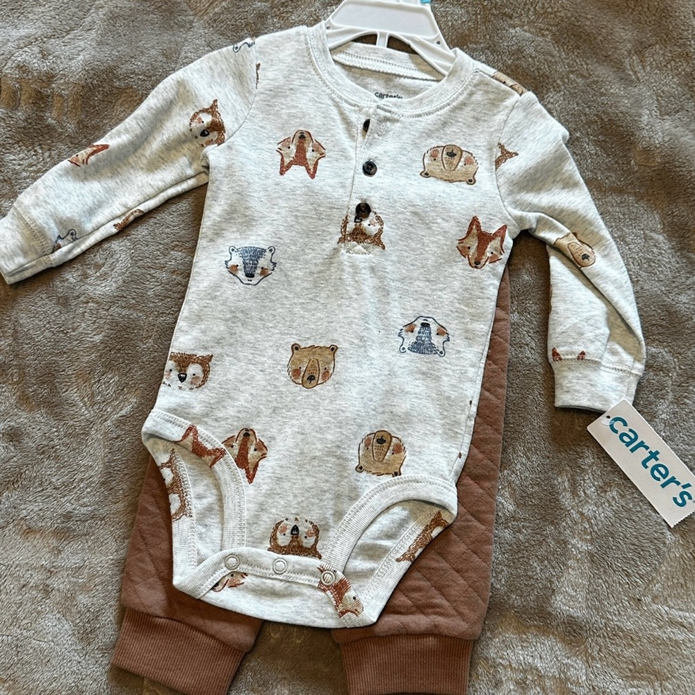 Carter's Cream and Brown Animal Print Kids One Piece